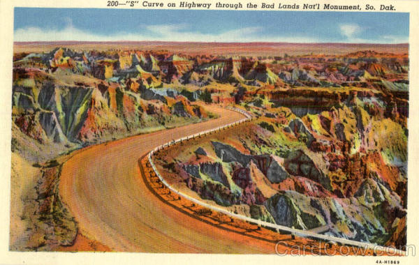 S Curve on Highway through the Bad Lands Nat'l Monument Badlands National Park South Dakota