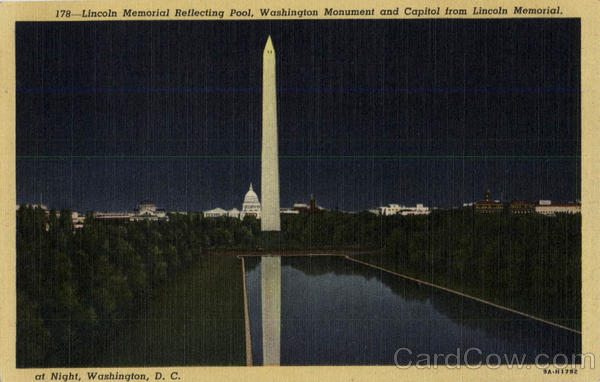 Lincoln Memorial Reflecting Pool, Washington Monument and Capitol from Lincoln Memorial at Night District of Columbia