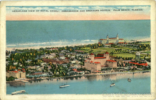 Aeroplane View of Royal Daneli, Ambassador and Breakers Hotels Palm Beach Florida