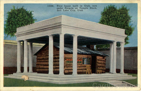 First house built in Utah, now under Pergola on Temple Block Salt Lake City