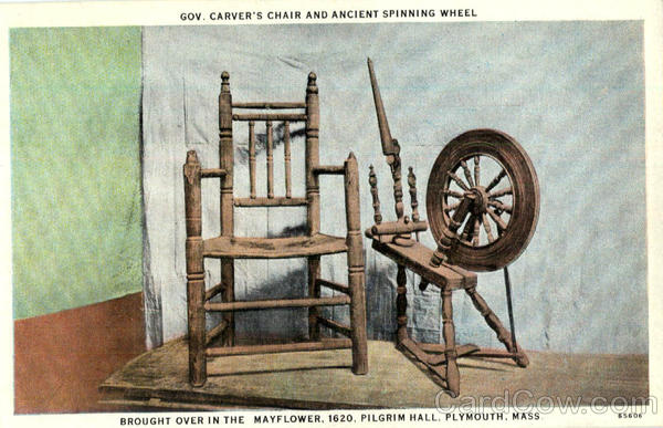 Gov. Carver's Chair and Ancient Spinning Wheel Plymouth Massachusetts