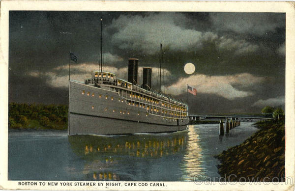 Boston to New York Steamer By Night, Cape Cod Canal Massachusetts