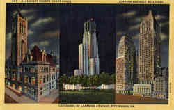 Allegheny County Court House, Koppers and Gulf Buildings, Cathedral of Learning at night Postcard