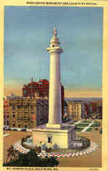 Washington Monument and Lafayette Statue, Mt. Vernon Place Postcard