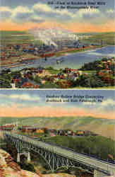 View of Braddock Steel Mills on the Monongahela River, Dookors Hollow Bridge Connecting Braddock and East Pittsburgh Postcard