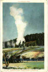 Firehole River, Grand Geyser in Eruption Postcard