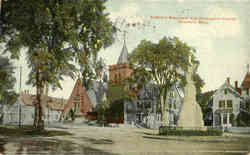 Soldier's Monument and Universalist Church Postcard