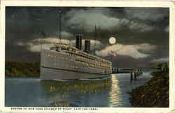 Boston to New York Steamer By Night, Cape Cod Canal Postcard