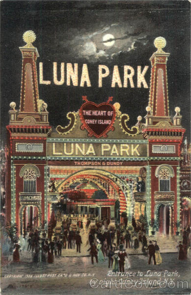 Entrance To Luna Park By Night Coney Island New York