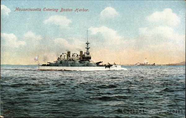Massachusetts Entering Boston Harbor Battleships