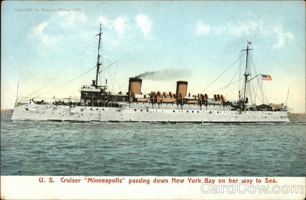 U. S. Cruiser Minneapolis passing down New York Bay on her way to Sea