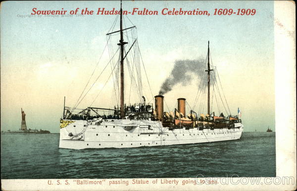 U.S.S. Baltimore Passing Statue of Liberty Going to Sea