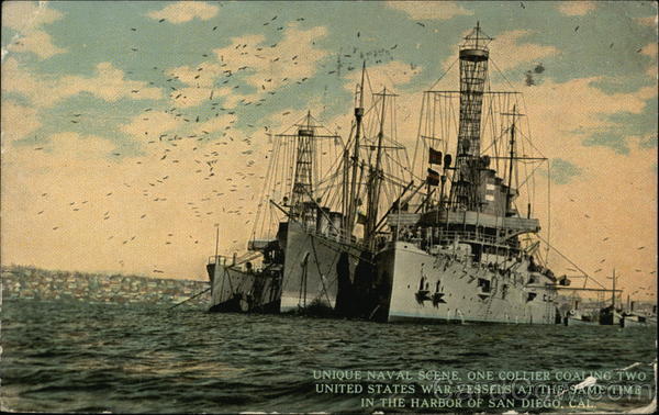 Unique Naval Scene, One Collier Coaling Two United States War Vessels at the Same Time