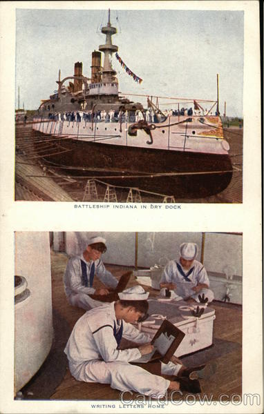 Battleship Indiana in Dry Dock, Writing Letters Home