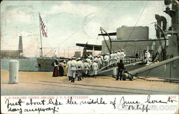 U.S. Sailors Going Aboard a U.S. Battleship Battleships