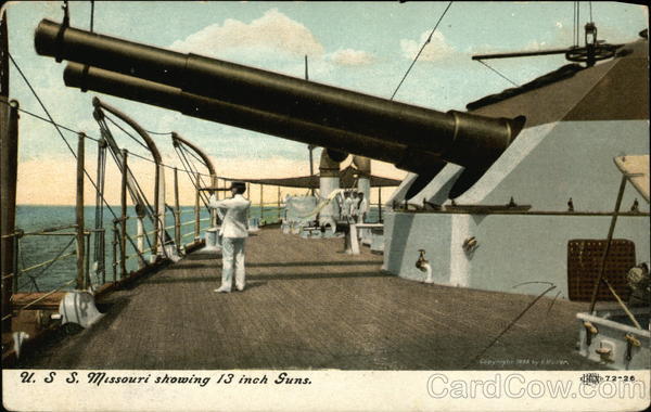 U.S.S. Missouri Showing 13 inch Guns Ships