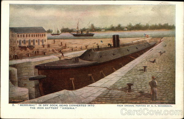 Merrimac in Dry Dock, Being Converted into the Iron Battery Virginia