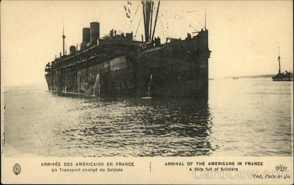 Arrival of the Americans in France, a Ship Full of Soldiers