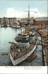 Bird's Eye View of U.S. Battleship "Massachusetts," Brooklyn Navy Yard N.Y Postcard