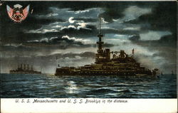 USS Massachusetts and U.S.S. Brooklyn in the Distance Postcard