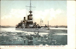 U.S. Battleship Indiana Leaving Brooklyn Navy Yard in Winter on her Way to Sea Battleships Postcard Postcard