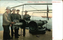 Torpedo tube and torpedo on U.S. torpedo boat Navy Postcard Postcard