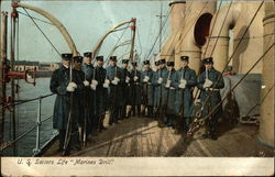 U.S. Sailors Life "Marines Drill" Postcard