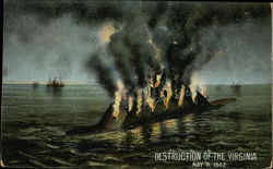 Destruction of the Virginia, May 11, 1862 Ships Postcard Postcard