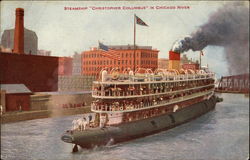 Steamship "Christopher Columbus" in Chicago River Postcard