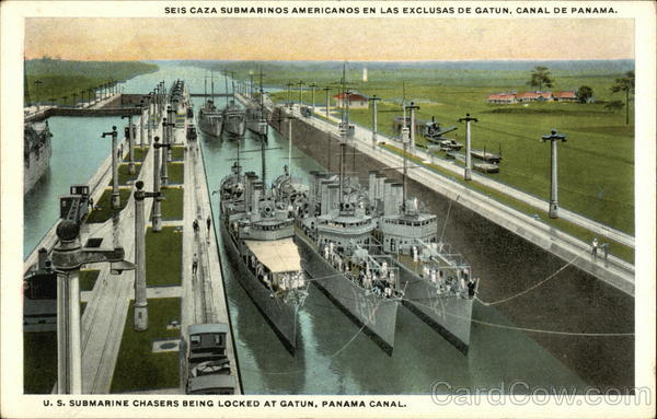 U.S. Submarine Chasers Being Locked at Gatun, Panama Canal