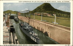 USS Destroyer, Pedro Miguel Locaks, Panama Canal Postcard