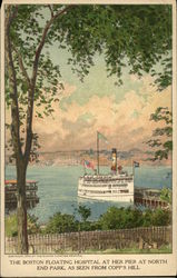 The Boston Floating Hospital at her pier at North End Park, as seen from Copp's Hill Massachusetts Postcard Postcard