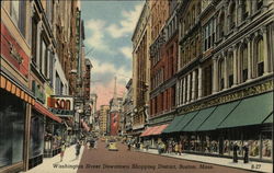 Washington Street Downtown Shopping District Postcard