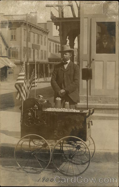 Man selling Roasted Peanuts from Cart, 1900 Athens New York