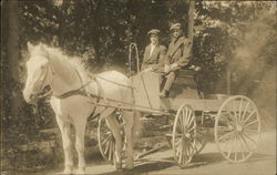 Two Men in Horse Drawn Wagon Postcard
