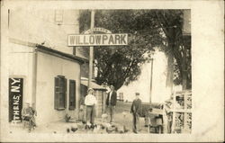 Willow Park - Men with Chickens Postcard