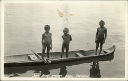 Nude San Blas Indian Boys in Canoe Postcard