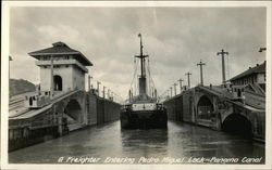 Freighter Entering Pedro Miguel Lock, Panama Canal Postcard
