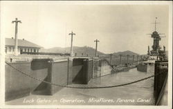 Lock Gates in Operation, Panama Canal Miraflores, Panama Postcard Postcard