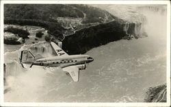 American Airlines Plane Flying Over River and Waterfalls Postcard
