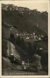 View of Town and Railroad Postcard