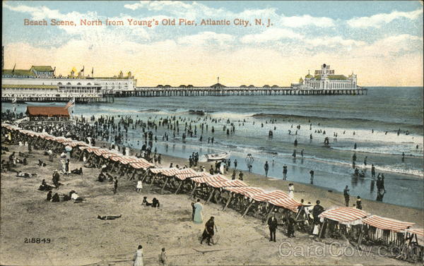 Beach Scene, North from Young's Old Pier Atlantic City New Jersey