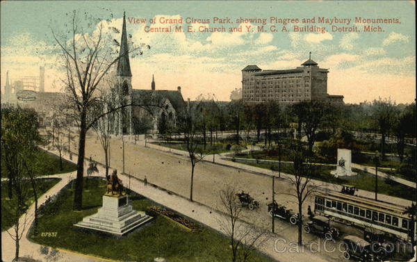 View of Grand Circus Park, Showing Pingree and Maybury Monuments Detroit Michigan