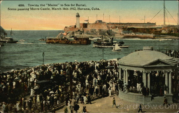 Towing the Maine to Sea for Burial, Scene Passing Morro Castle, March 16th 1912 Havana Cuba