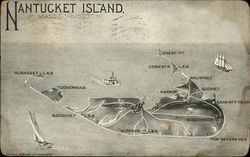 Map of Nantucket Island Massachusetts Postcard Postcard