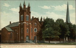 Congregational and Presbyterian Churches Warsaw, NY Postcard Postcard