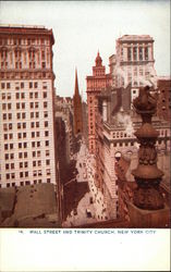 Wall Street and Trinity Church New York, NY Postcard Postcard