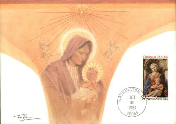 Madonna and Child Christmas Stamp 1984 Maximum Cards