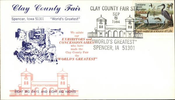 Clay County Fair, World's Greatest Spencer Iowa First Day Covers
