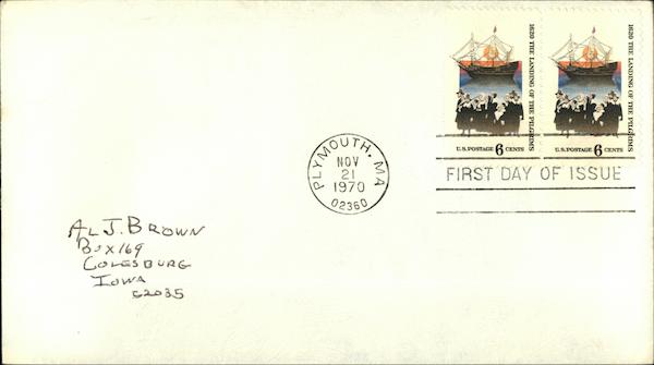 1620 The Landing of the Pilgrims 6 Cents Stamp, First Day of Issue